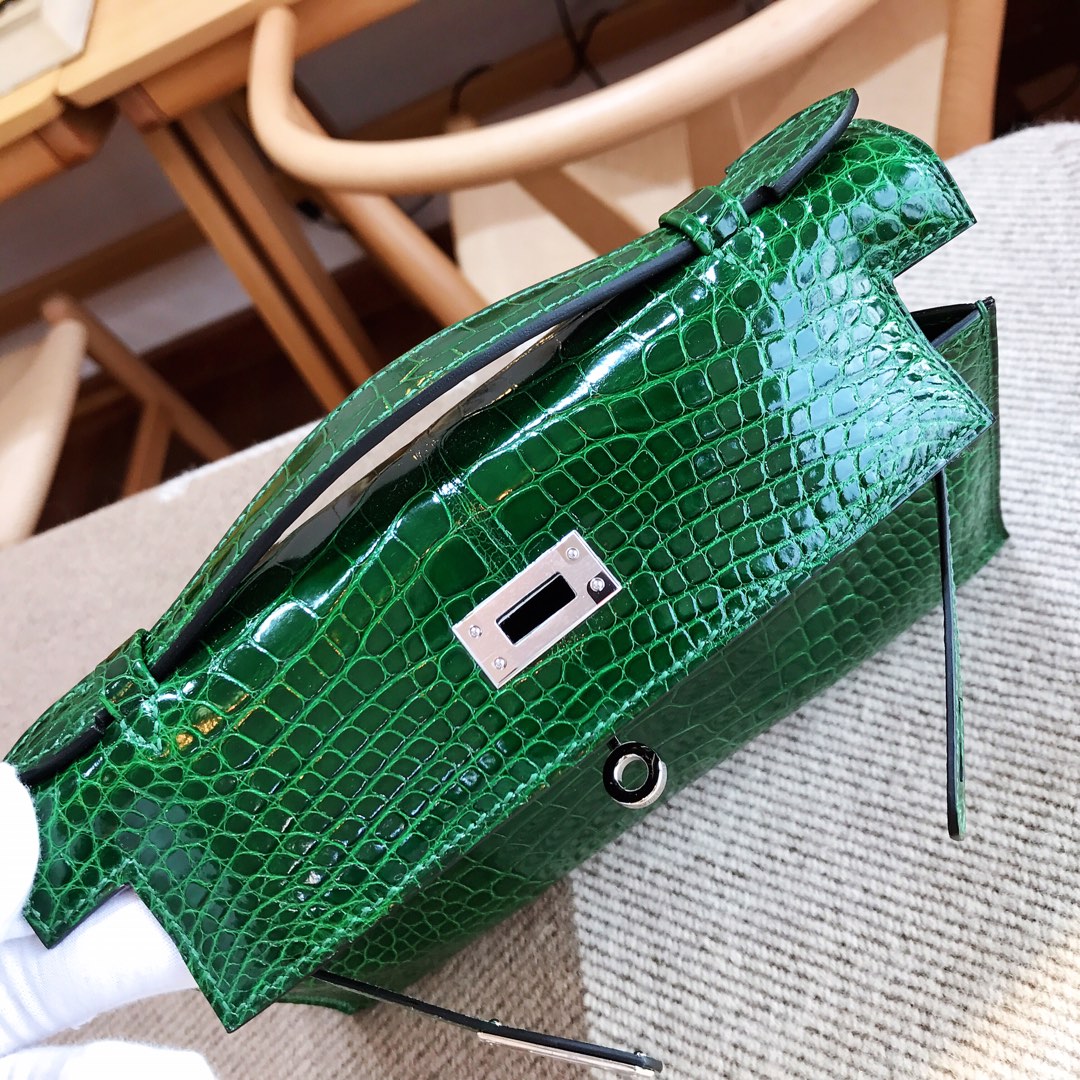 에르메스 미니 켈리백22 버트폰스 은장 샤이니 악어가죽